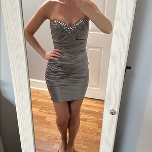 Silver cocktail dress with rhinestones - S